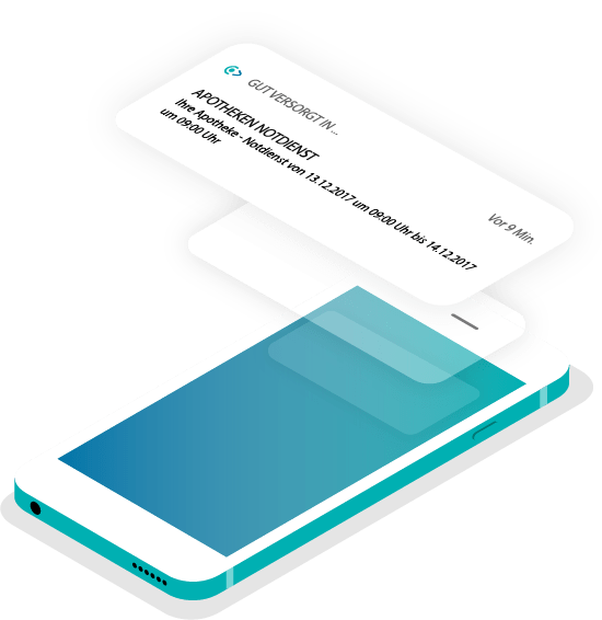 Stilisierte Sofortnachricht über einem liegenden Smartphone.